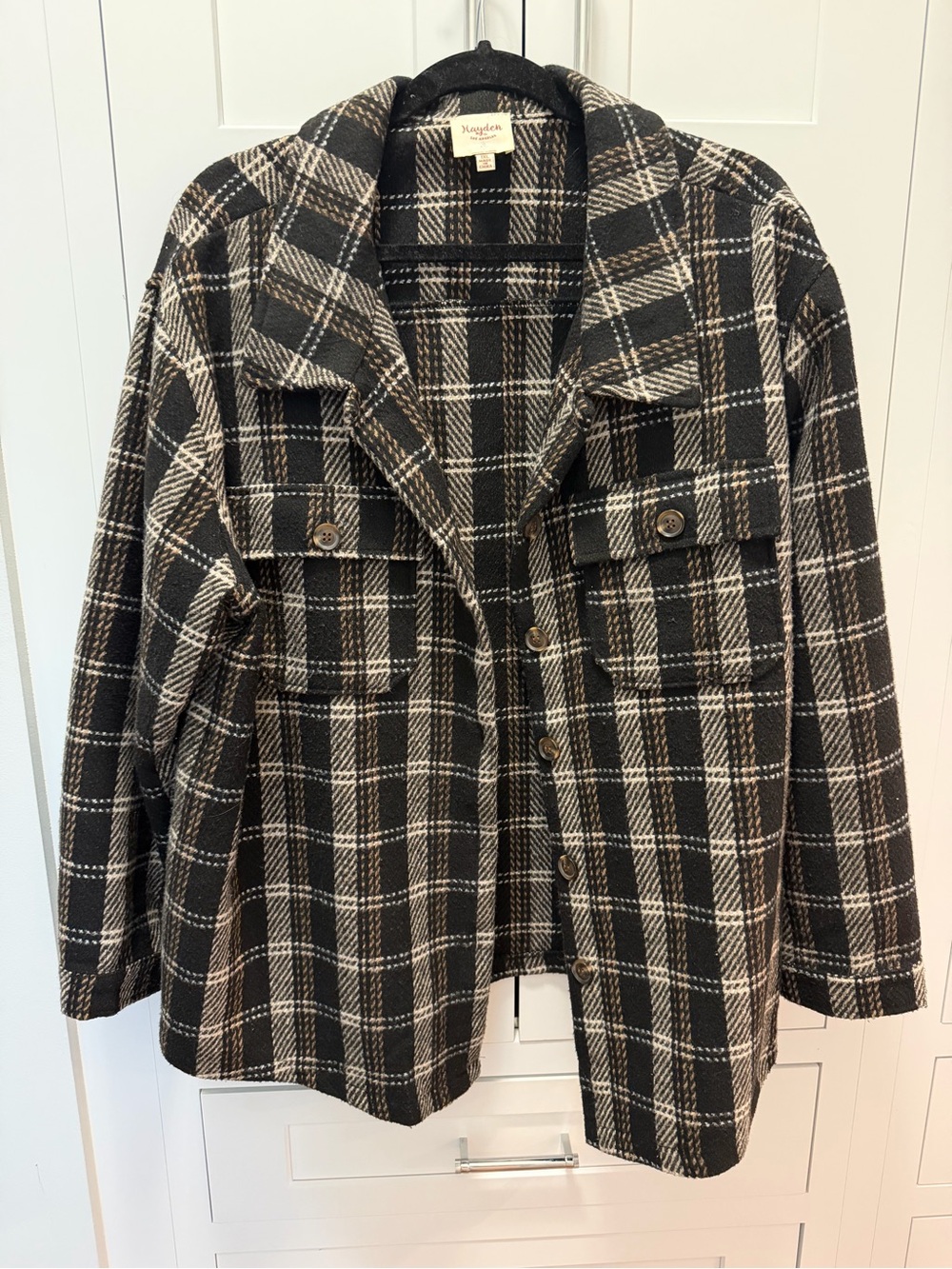 Shacket Hayden boutique Plaid Jacket - Black/Cream Neutral 1XL
